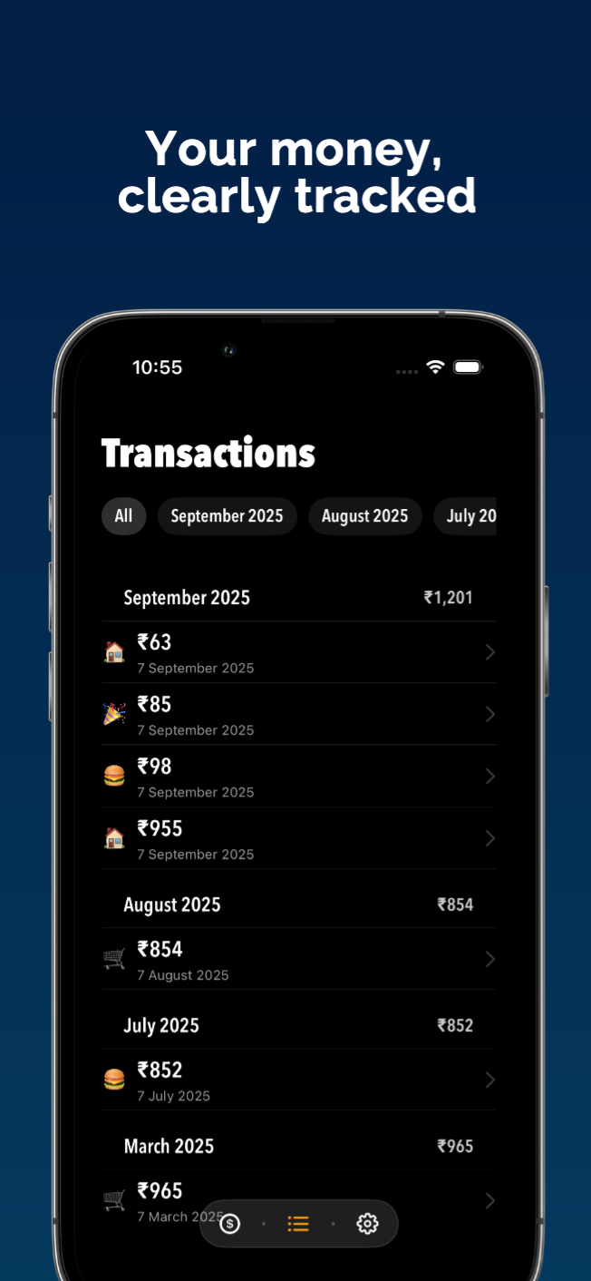 Transaction list grouped by month